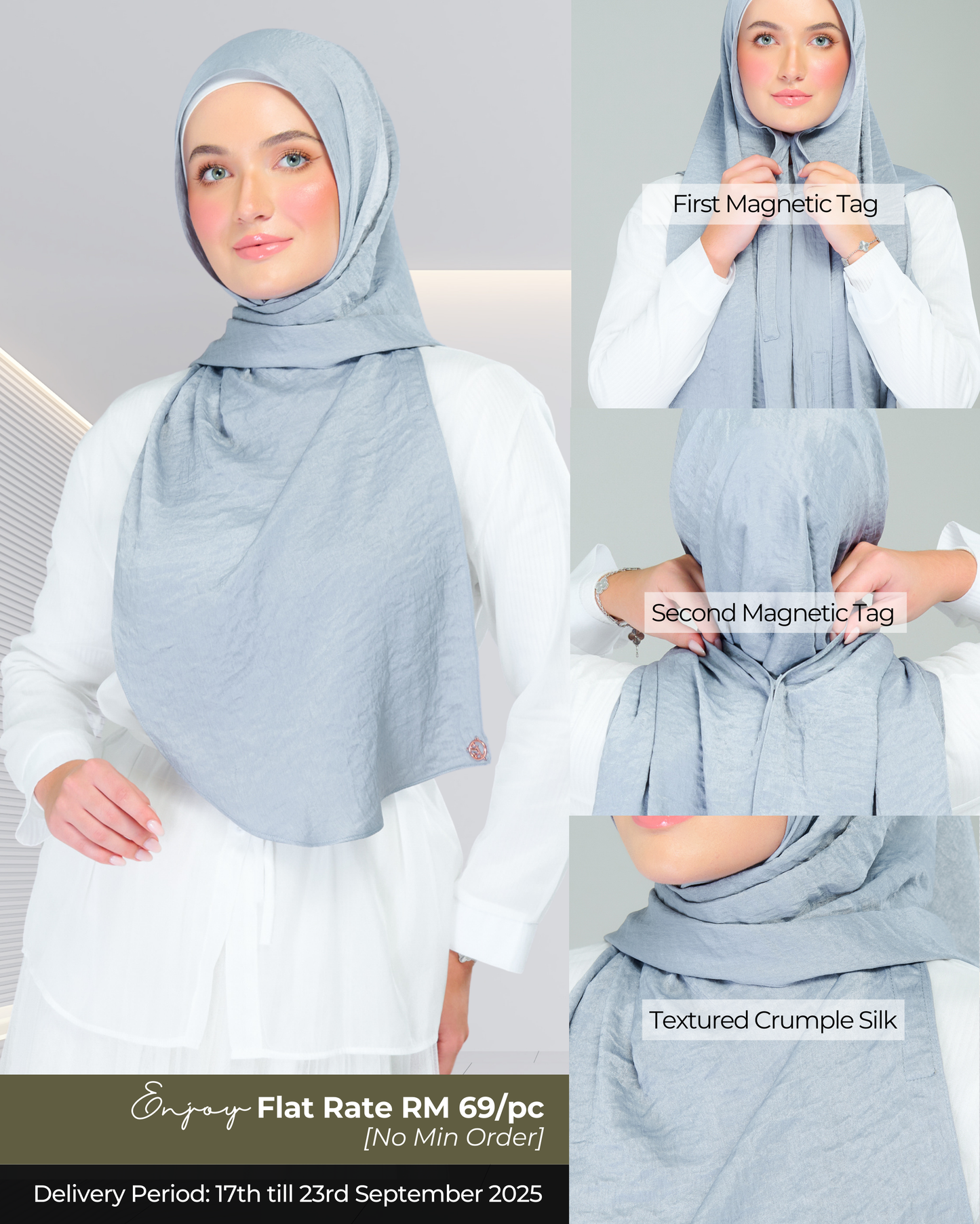 Instant Tag n' Go Shawl | Textured Silk in Metallic Grey 2.0