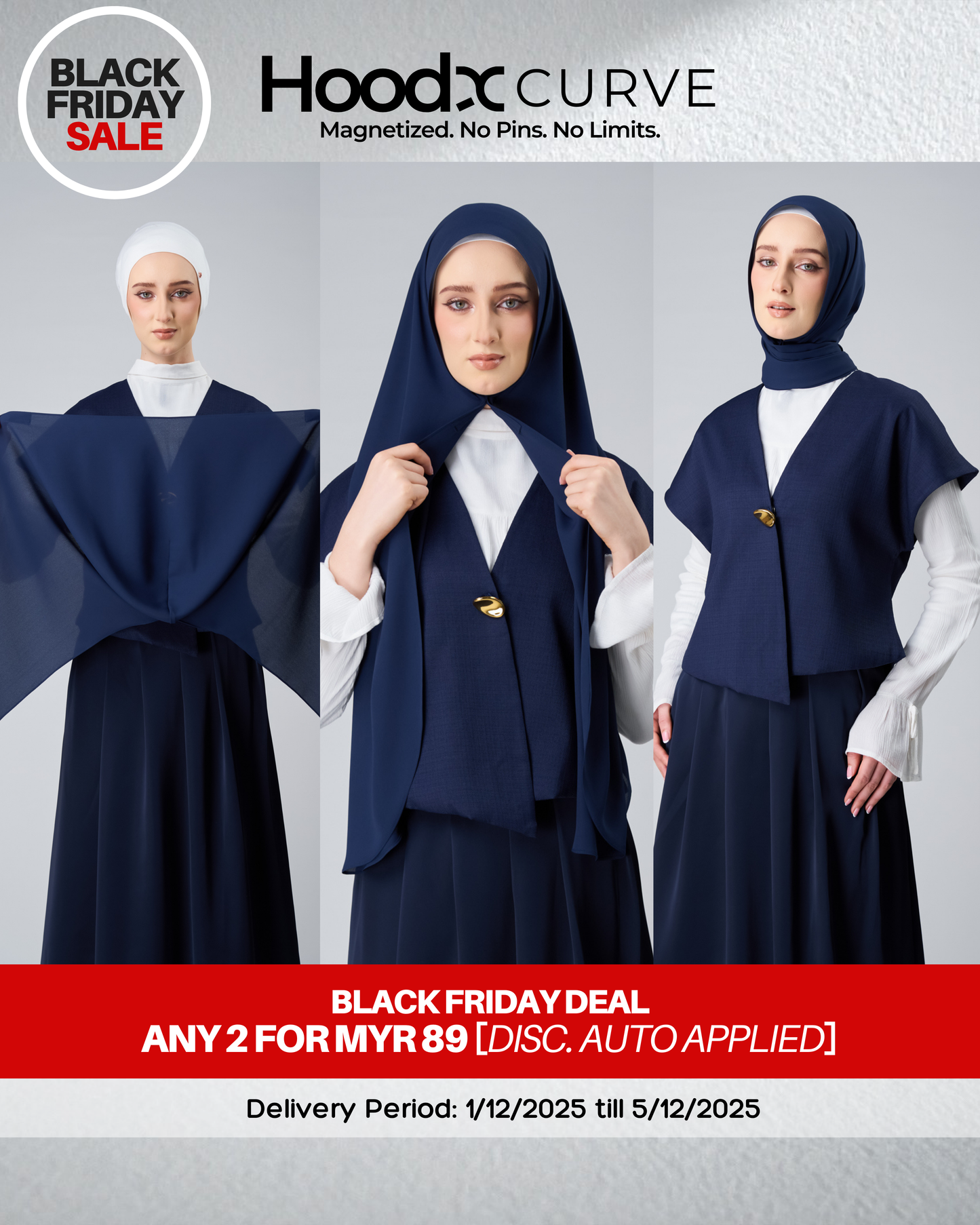 [BFS] HoodX Curve in Midnight Blue [Korean Chiffon]