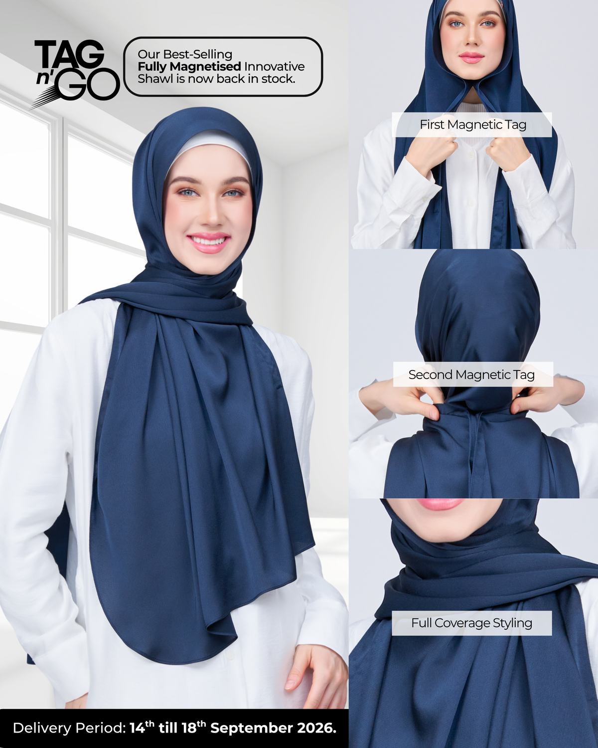 Instant Tag n' Go Shawl | Satin Bulle in Midnight Blue