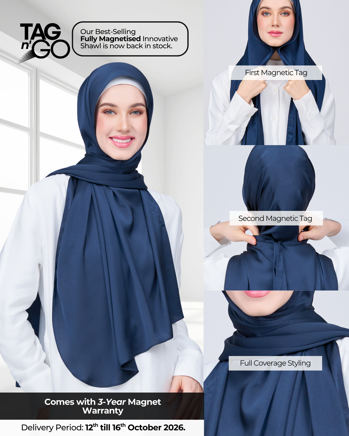Instant Tag n' Go Shawl | Satin Bulle in Midnight Blue