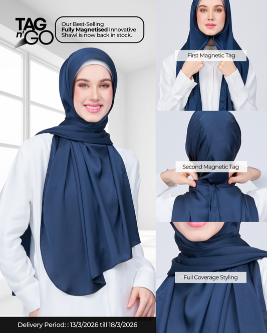 Instant Tag n' Go Shawl | Satin Bulle in Midnight Blue