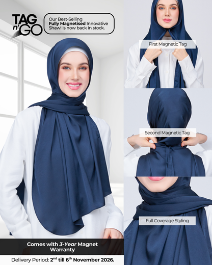 Instant Tag n' Go Shawl | Satin Bulle in Midnight Blue