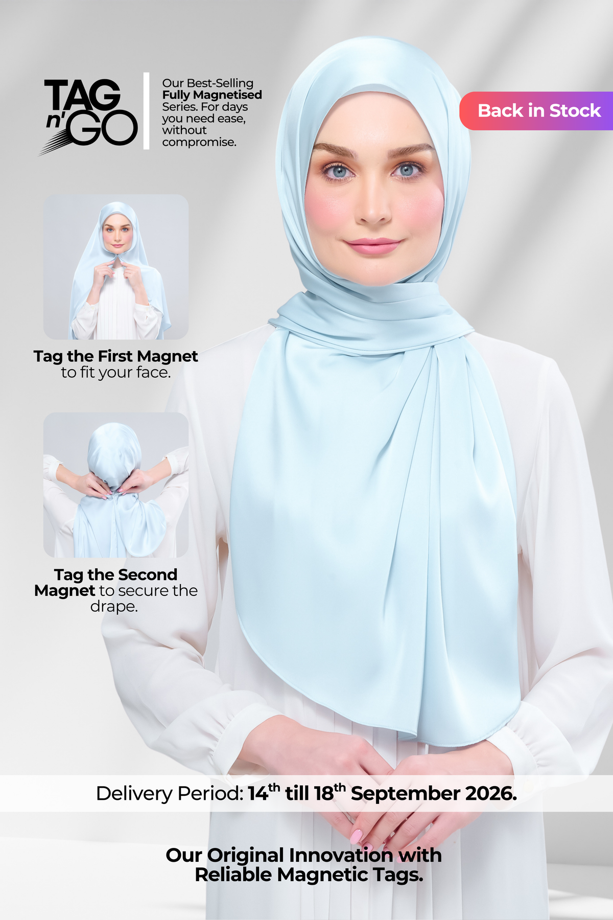 Instant Tag n' Go Shawl | Satin Silk in Mint Blue