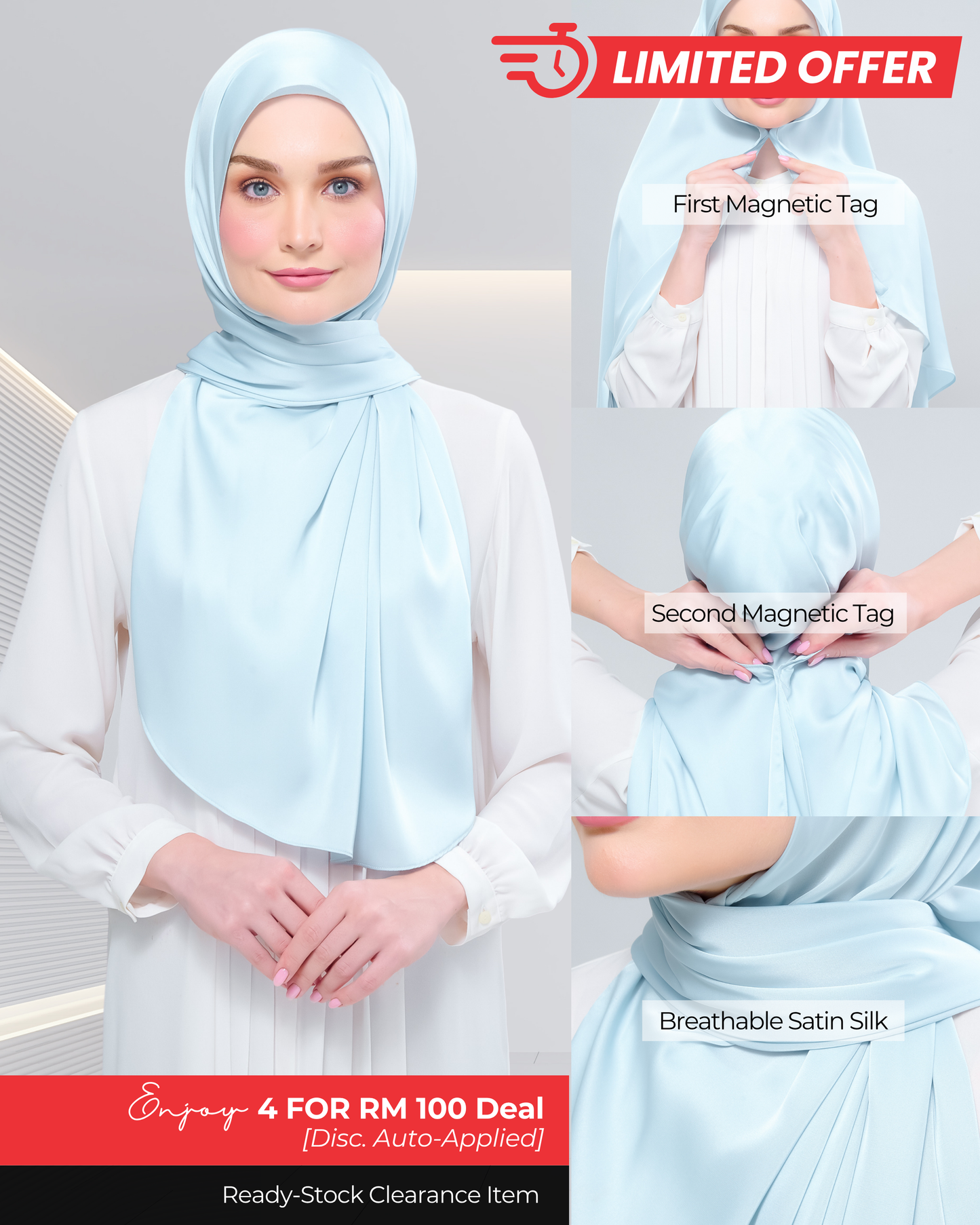 [Clearance Ready Stocks] Instant Tag n' Go Shawl | Satin Silk in Mint Blue