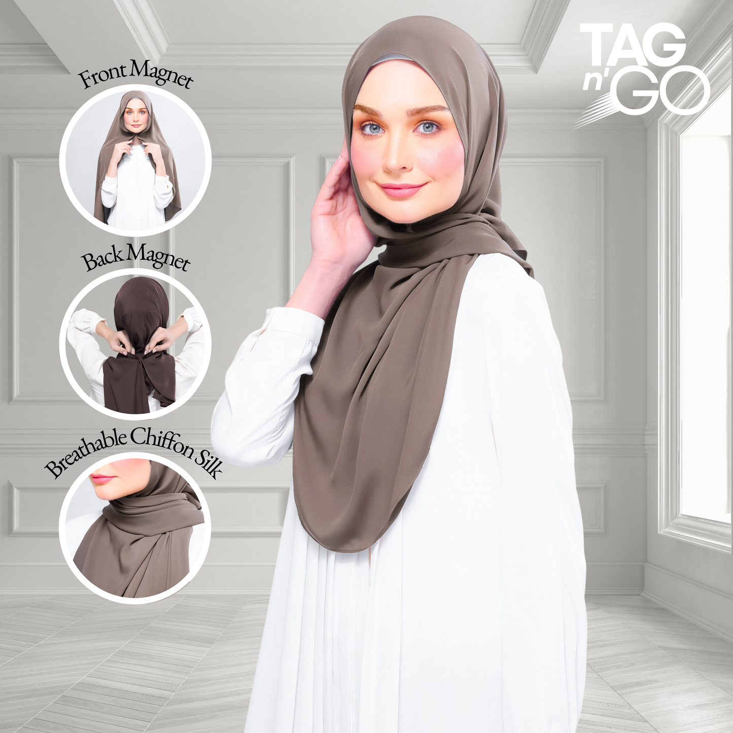 [As-Is] Instant Tag n' Go Shawl l Chiffon Silk in Mocha Taupe