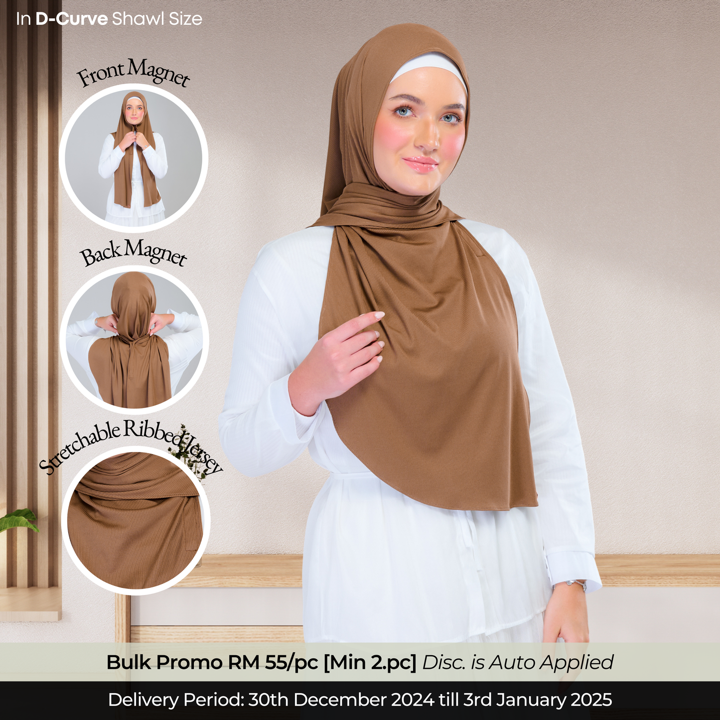 Instant Tag n' Go Shawl | Ribbed Jersey in Mocha Taupe