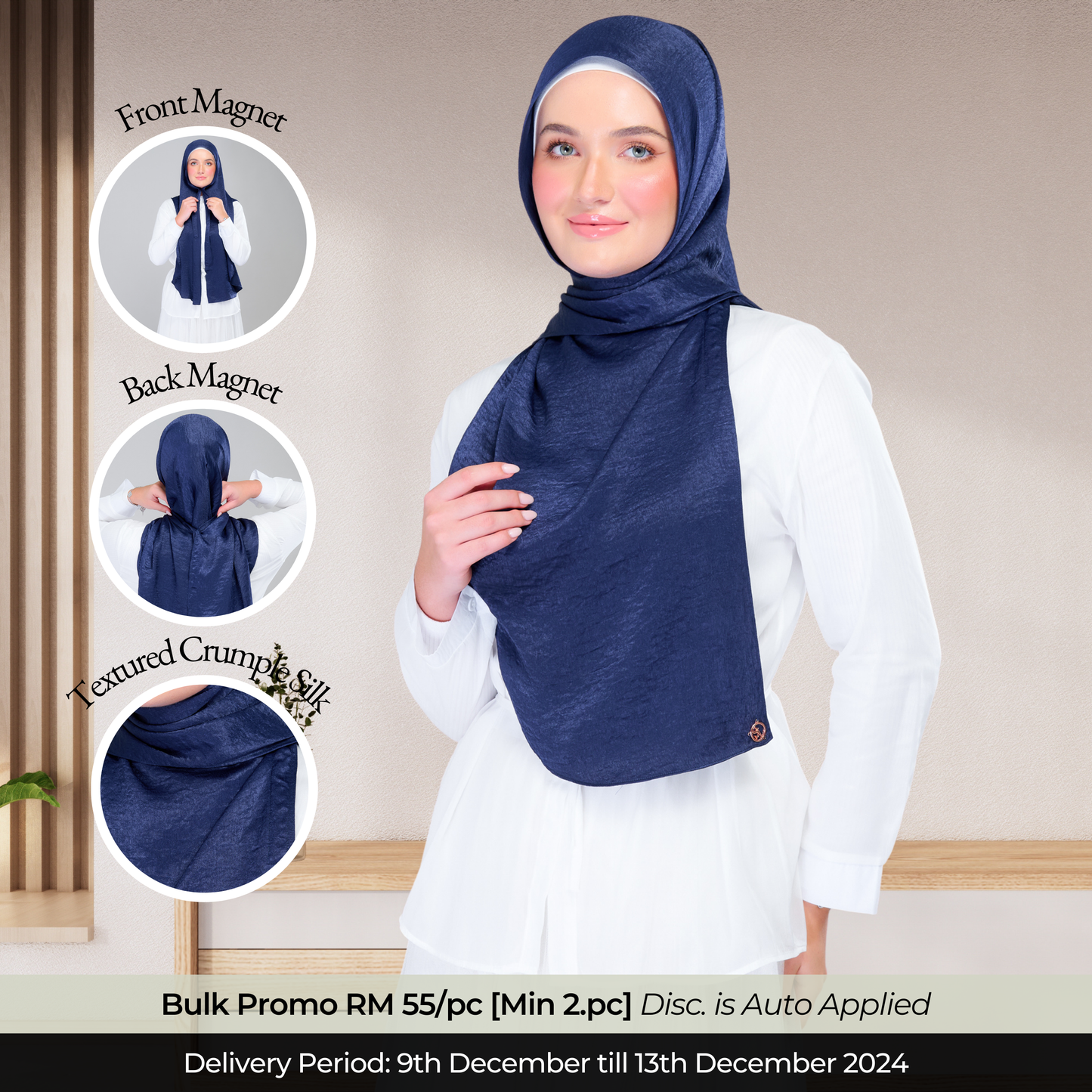 Instant Tag n' Go Shawl | Textured Silk in Navy Blue