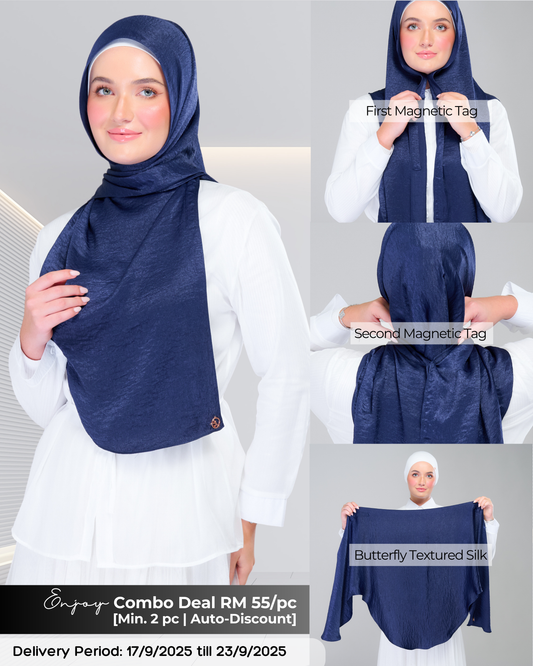 Instant Tag n' Go Butterfly | Textured Silk in Navy Blue