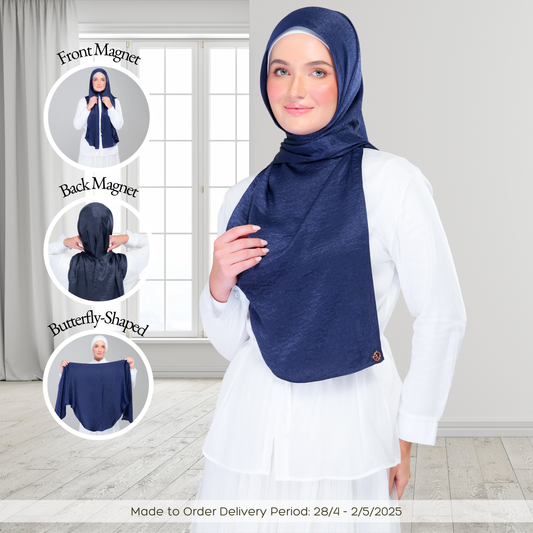 [As-Is] Instant Tag n' Go Butterfly | Textured Silk in Navy Blue