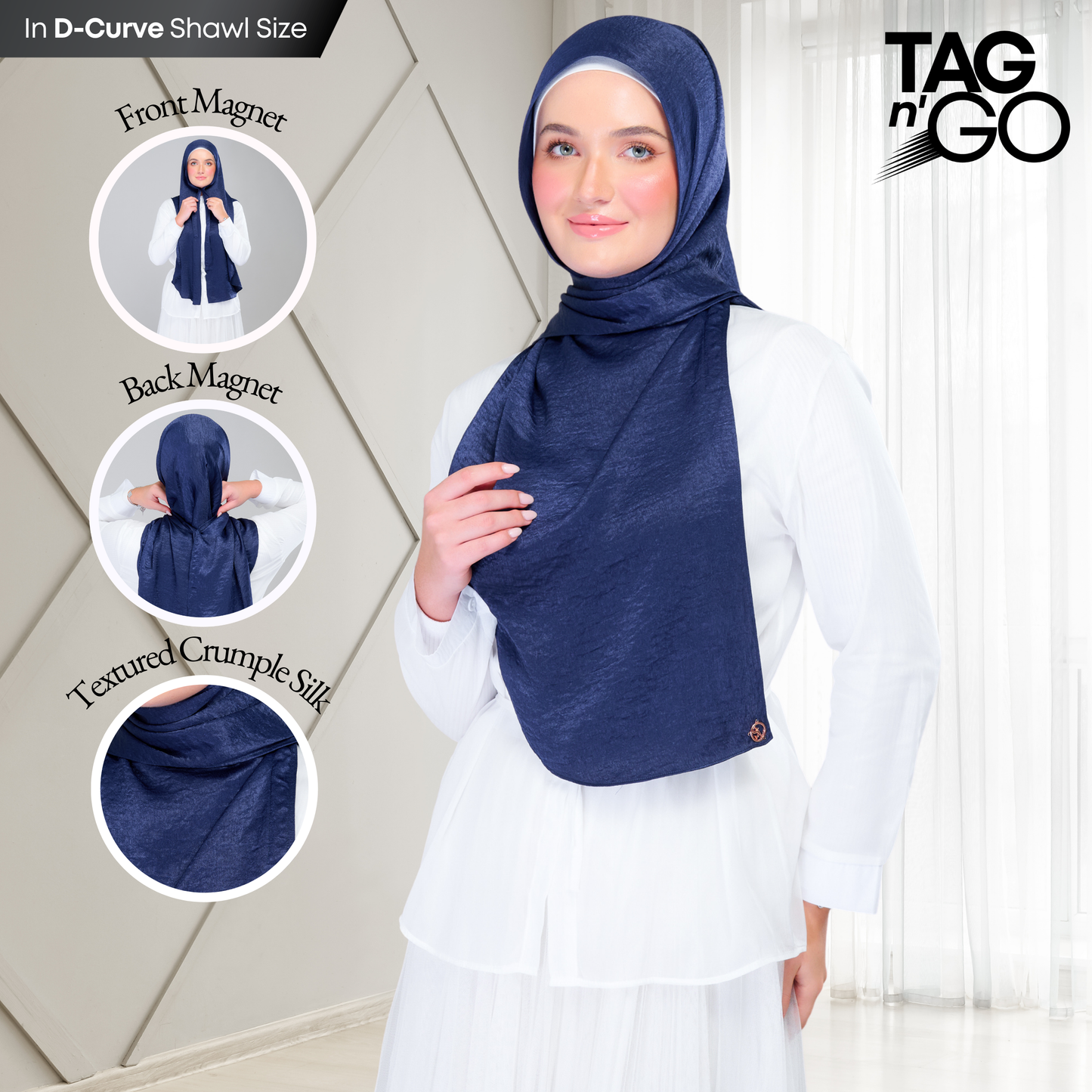 [As-Is] Instant Tag n' Go Shawl | Textured Silk in Navy Blue