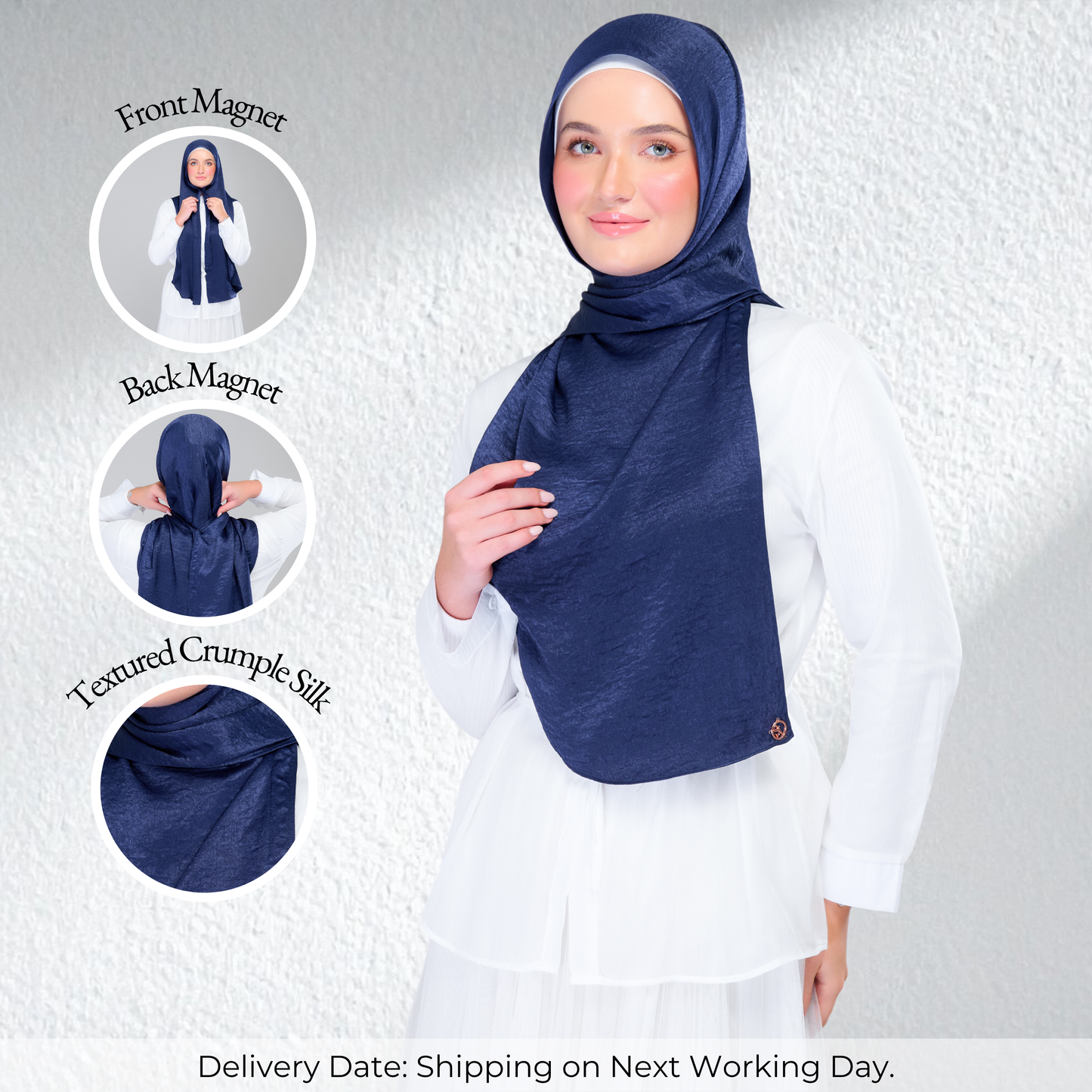 Instant Tag n' Go Shawl | Textured Silk in Navy Blue