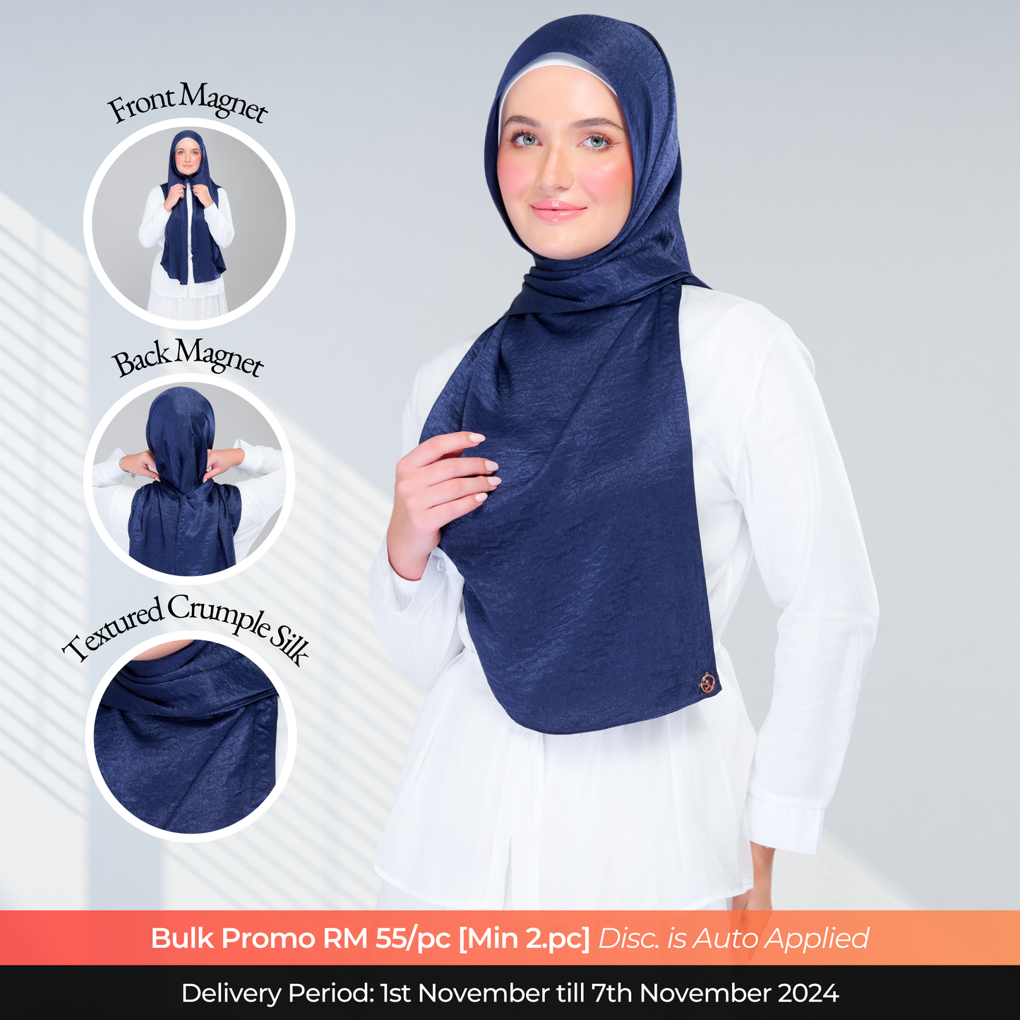 Instant Tag n' Go Shawl | Textured Silk in Navy Blue