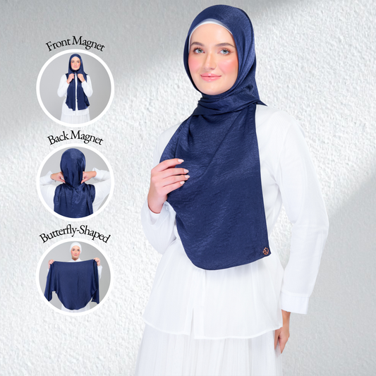 [As-Is] Instant Tag n' Go Butterfly | Textured Silk in Navy Blue