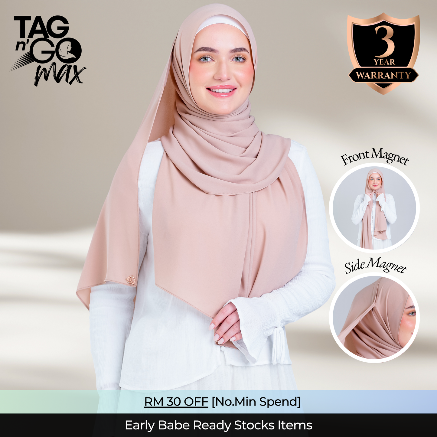 Tag n' Go Max [2M] | Premium Korean Chiffon in Nude