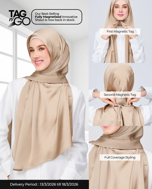 Instant Tag n' Go Shawl | Satin Bulle in Nude Chai