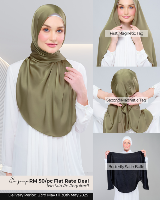 Instant Tag n' Go Shawl | Satin Bulle in Olive Green