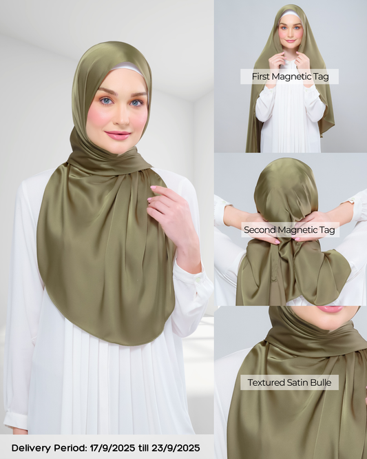 Instant Tag n' Go Shawl | Satin Bulle in Olive Green