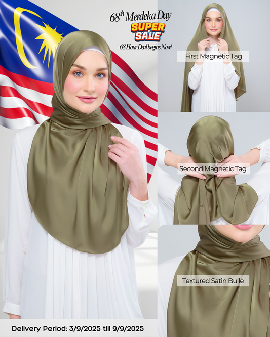 Instant Tag n' Go Shawl | Satin Bulle in Olive Green