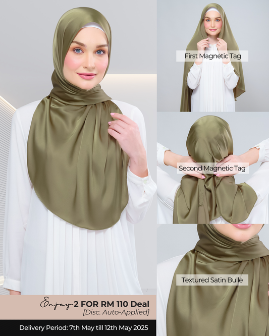 Instant Tag n' Go Shawl | Satin Bulle in Olive Green