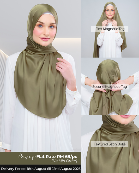 Instant Tag n' Go Shawl | Satin Bulle in Olive Green