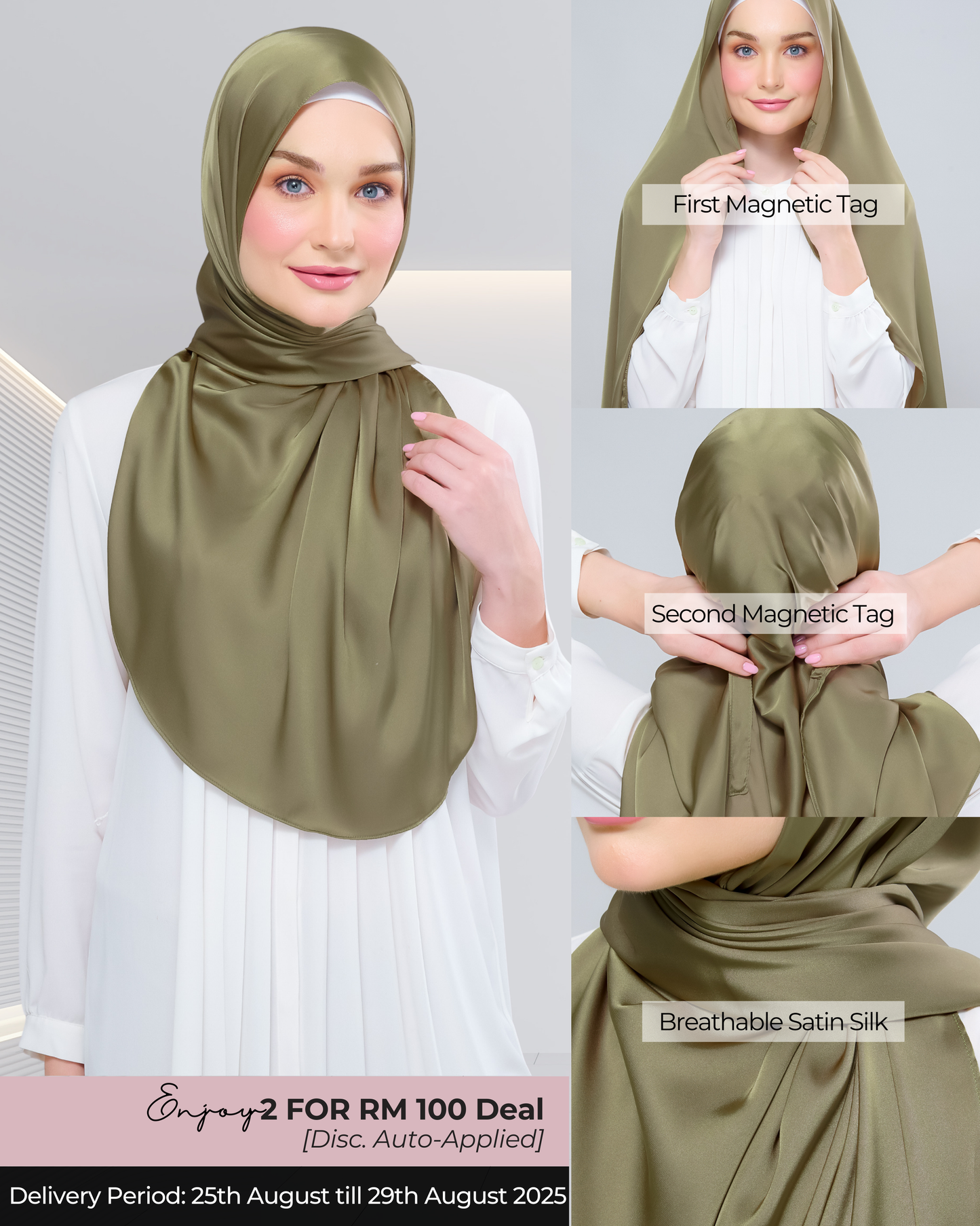 Instant Tag n' Go Shawl | Satin Silk in Olive