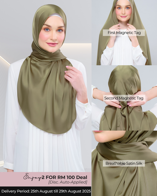 Instant Tag n' Go Shawl | Satin Silk in Olive