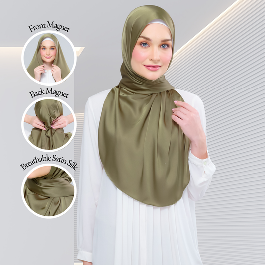 Instant Tag n' Go Shawl  | Satin Silk in Olive