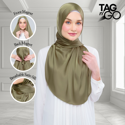 [As-Is] Instant Tag n' Go Shawl l Satin Silk in Olive