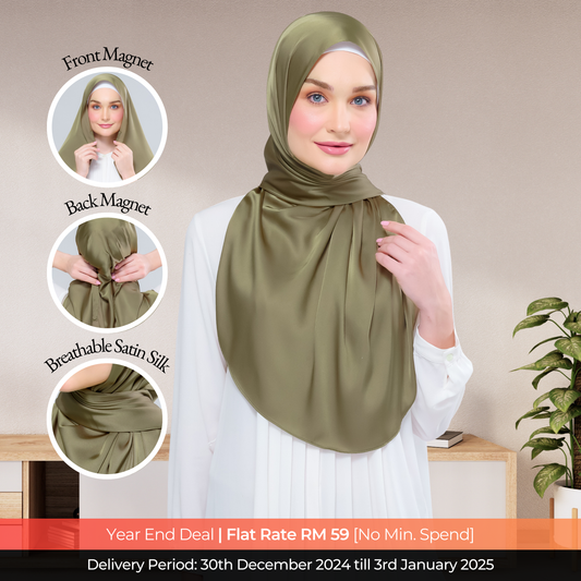 Instant Tag n' Go Shawl  | Satin Silk in Olive