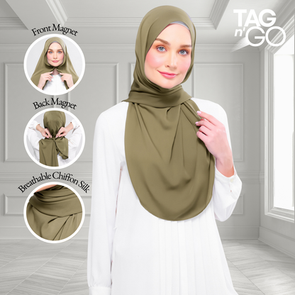[As-Is] Instant Tag n' Go Shawl l Chiffon Silk in Olive