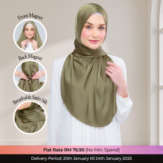 Instant Tag n' Go Shawl  | Satin Silk in Olive