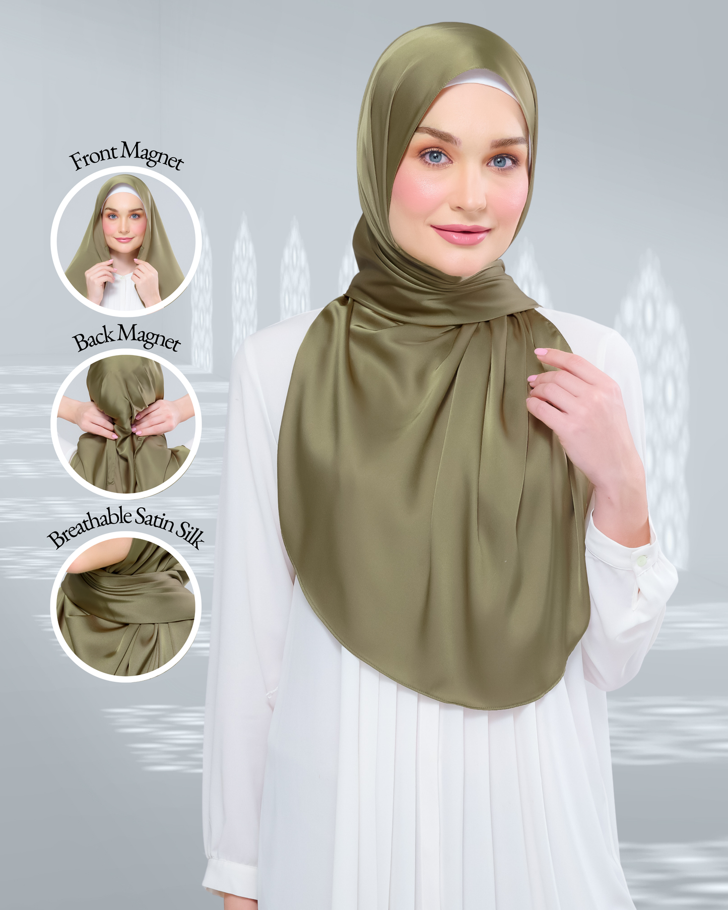 [As-Is] Instant Tag n' Go Shawl l Satin Silk in Olive