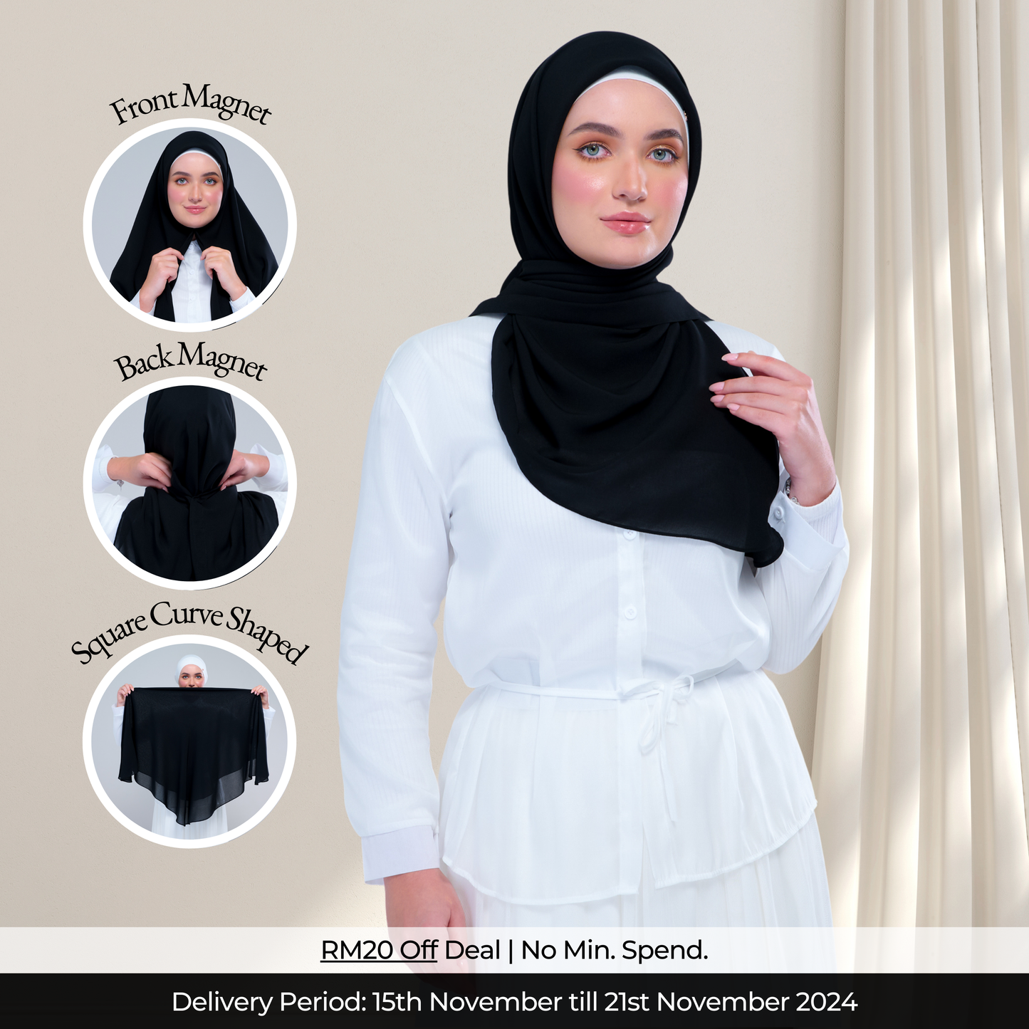 Instant Square Tag & Go l Cotton Voile in Onyx Black