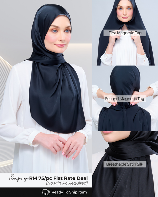 Instant Tag n' Go Shawl | Satin Silk in Pitch Black