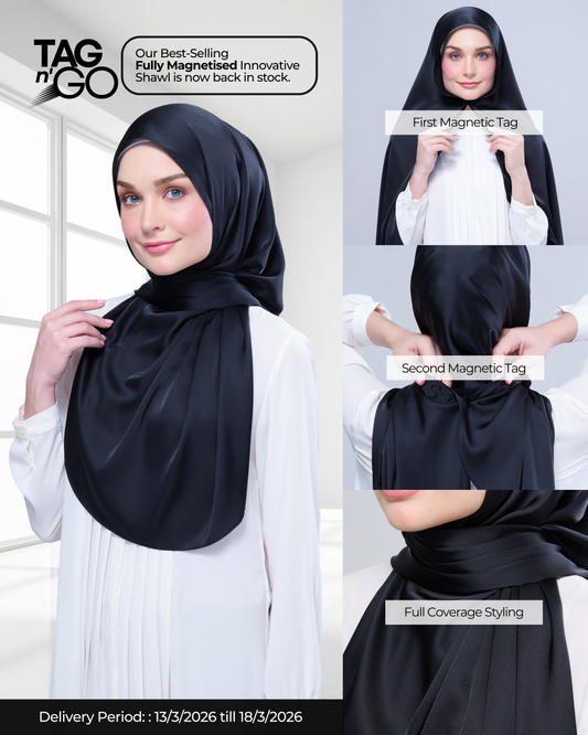 Instant Tag n' Go Shawl | Satin Silk in Pitch Black