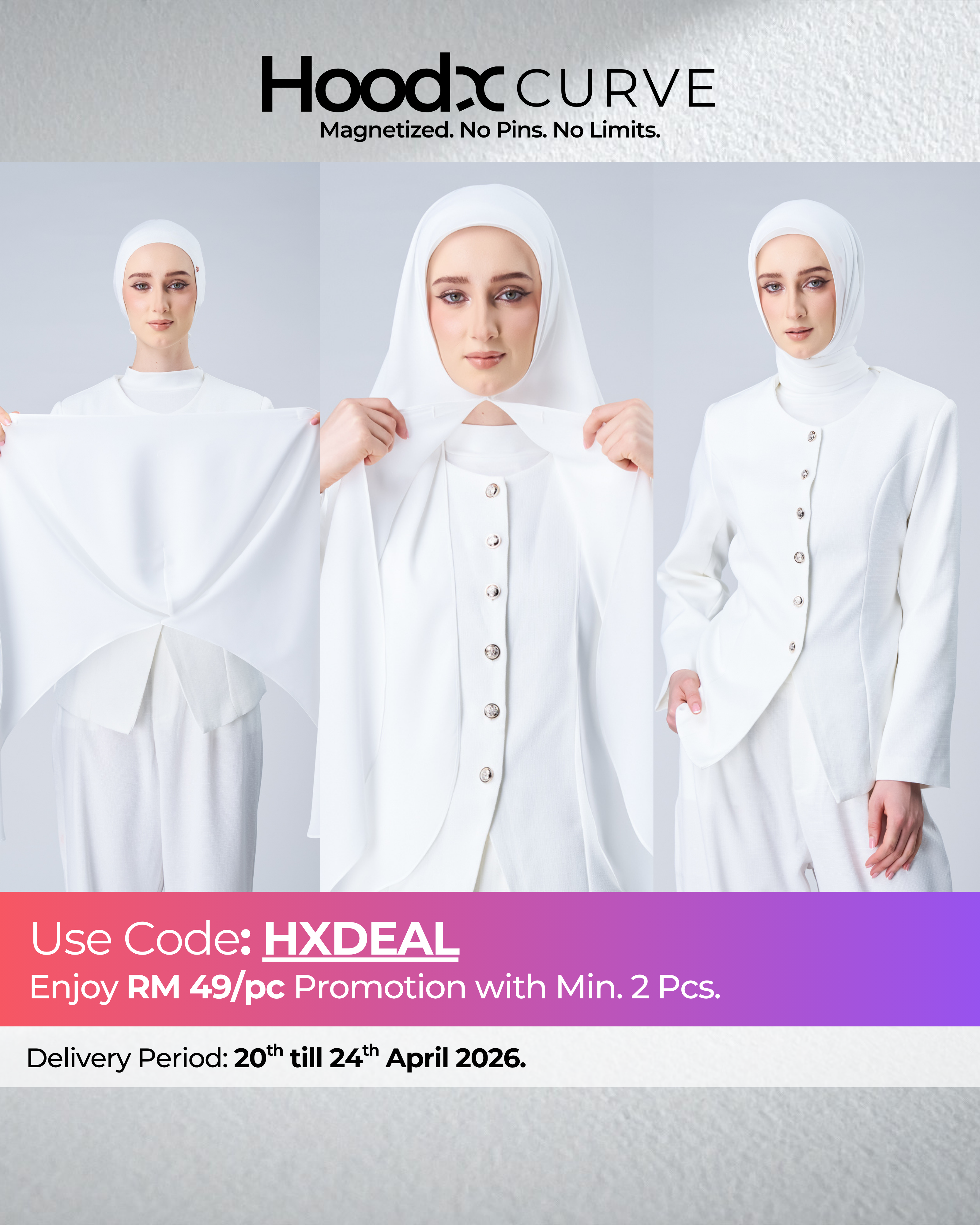 HoodX Curve in Pearl White [Korean Chiffon]
