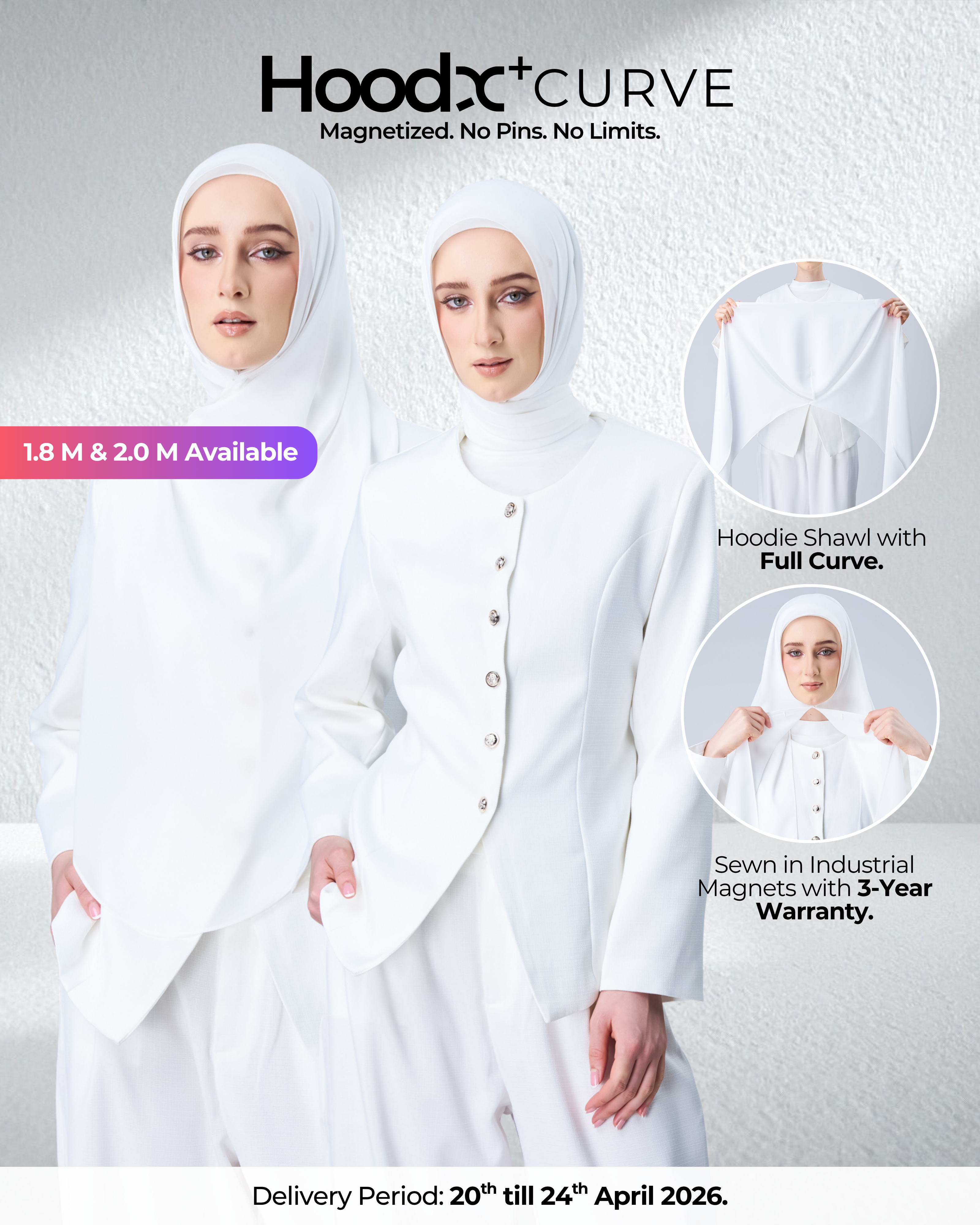 HoodX⁺Plus Curve in Pearl White [Korean Chiffon]