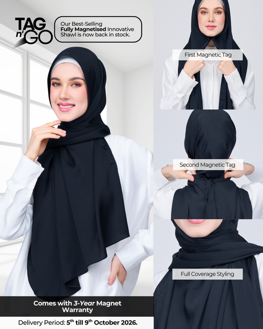 Instant Tag n' Go Shawl | Satin Bulle in Pitch Black