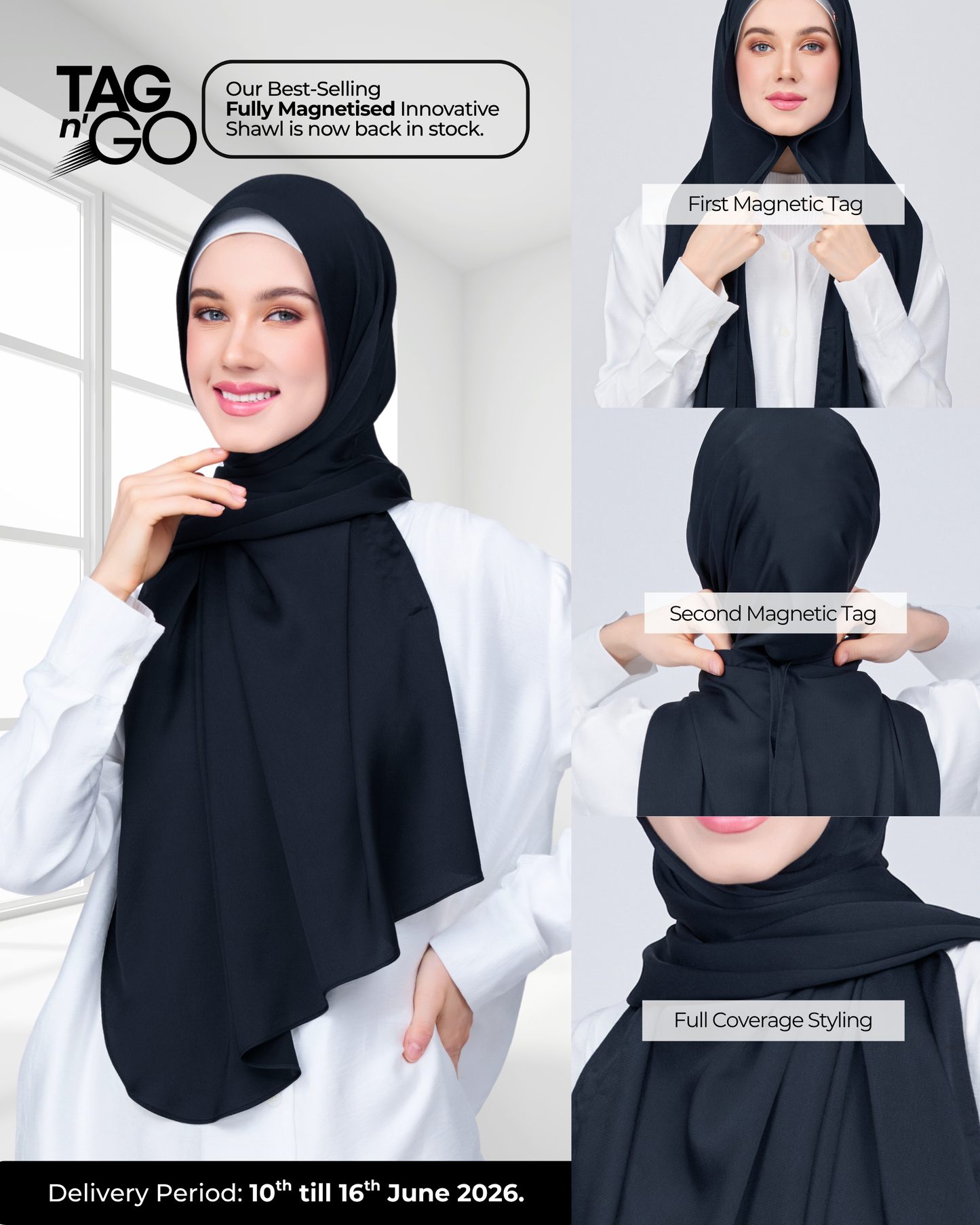 Instant Tag n' Go Shawl | Satin Bulle in Pitch Black