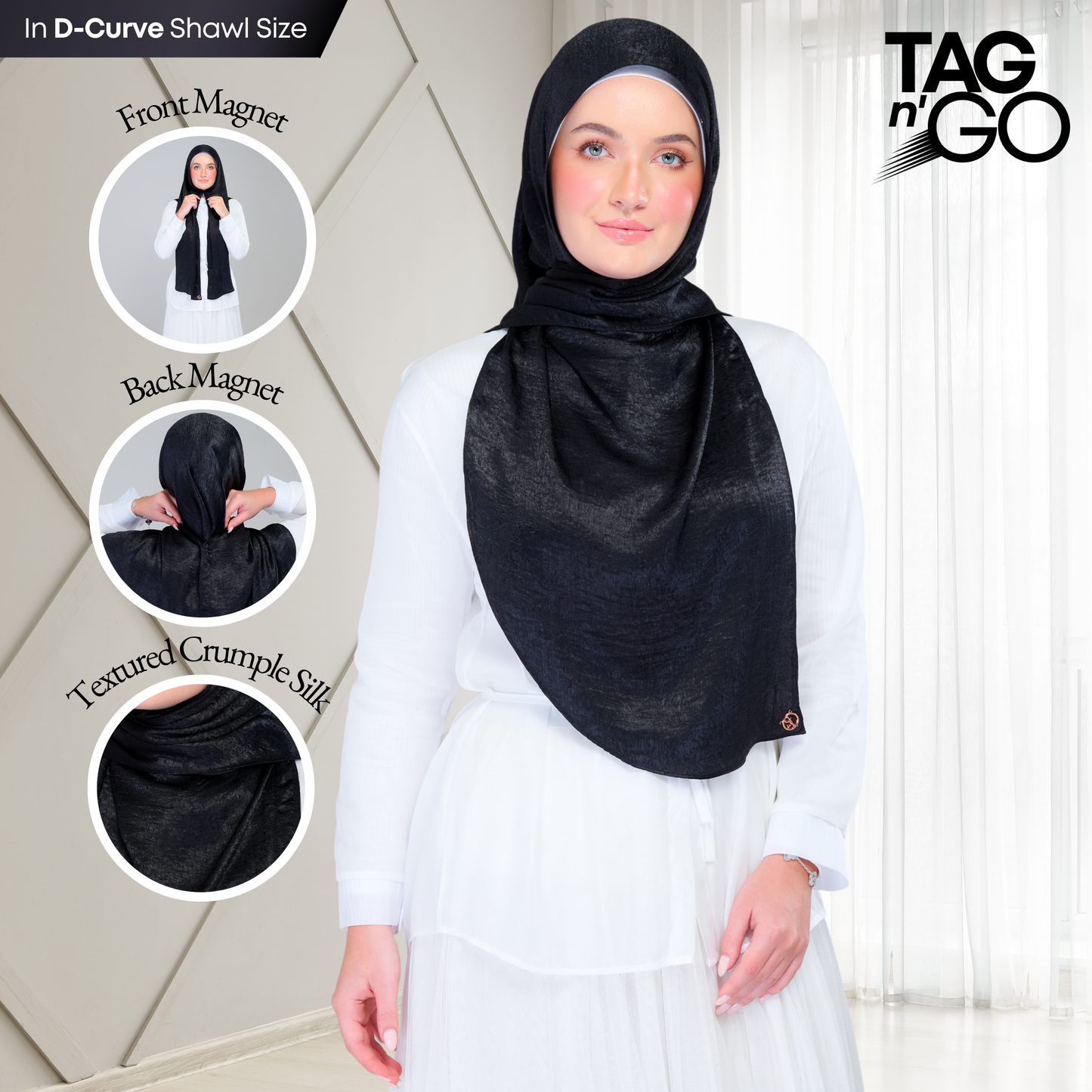 [As-Is] Instant Tag n' Go Shawl | Textured Silk in Black