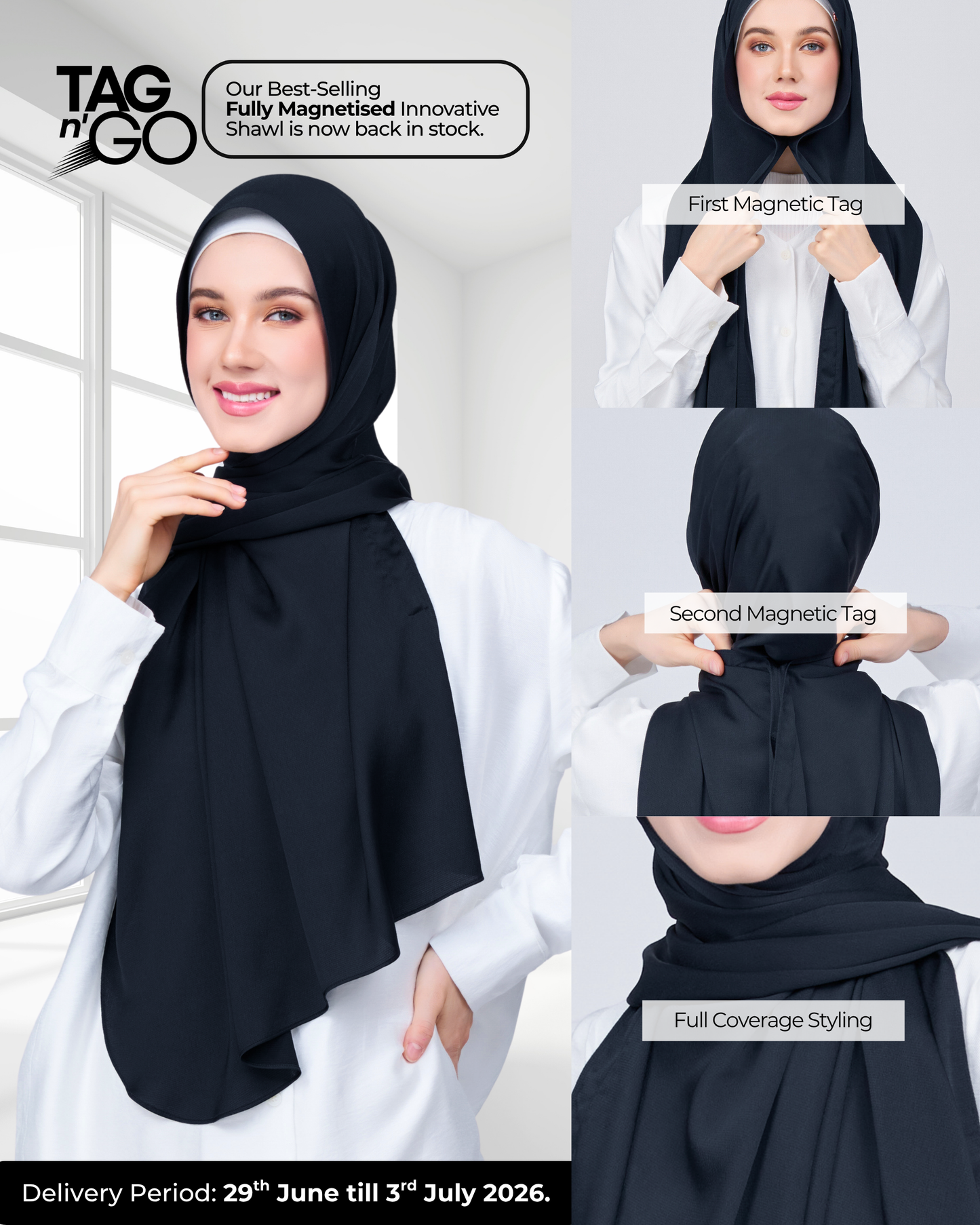 Instant Tag n' Go Shawl | Satin Bulle in Pitch Black
