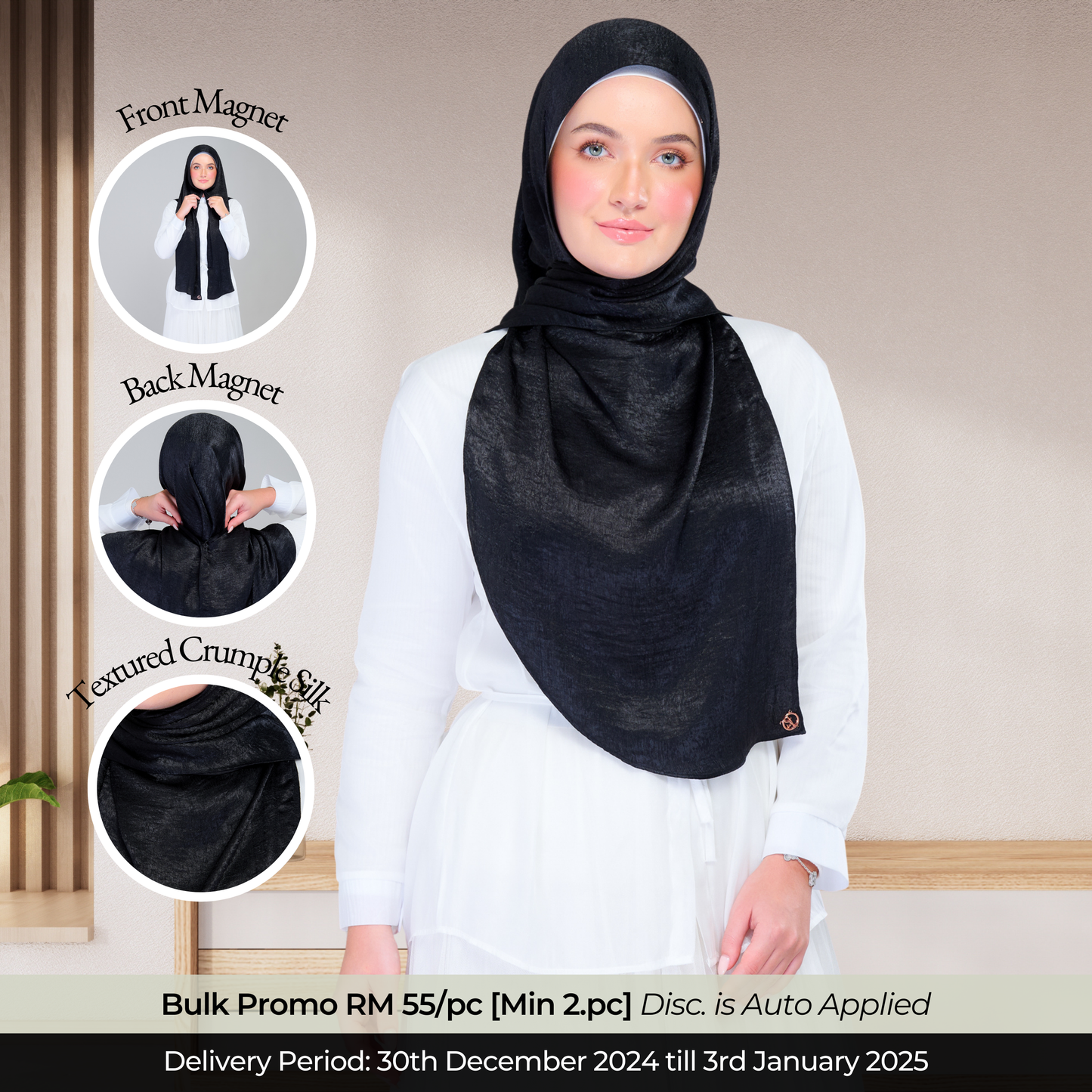 Instant Tag n' Go Shawl | Textured Silk in Black