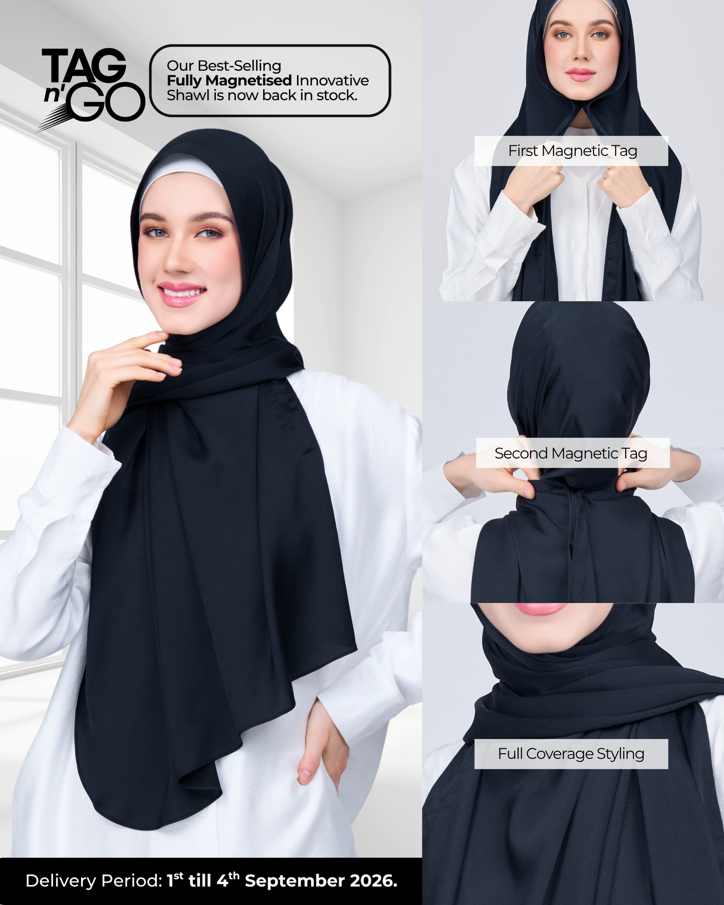 Instant Tag n' Go Shawl | Satin Bulle in Pitch Black