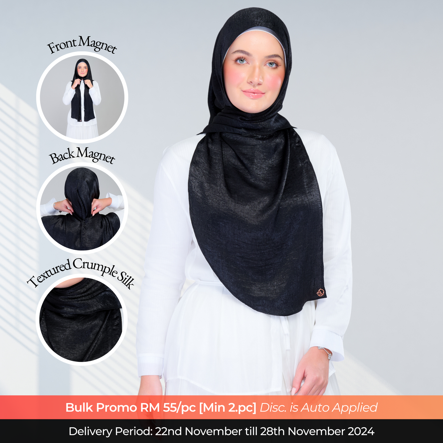 Instant Tag n' Go Shawl | Textured Silk in Black