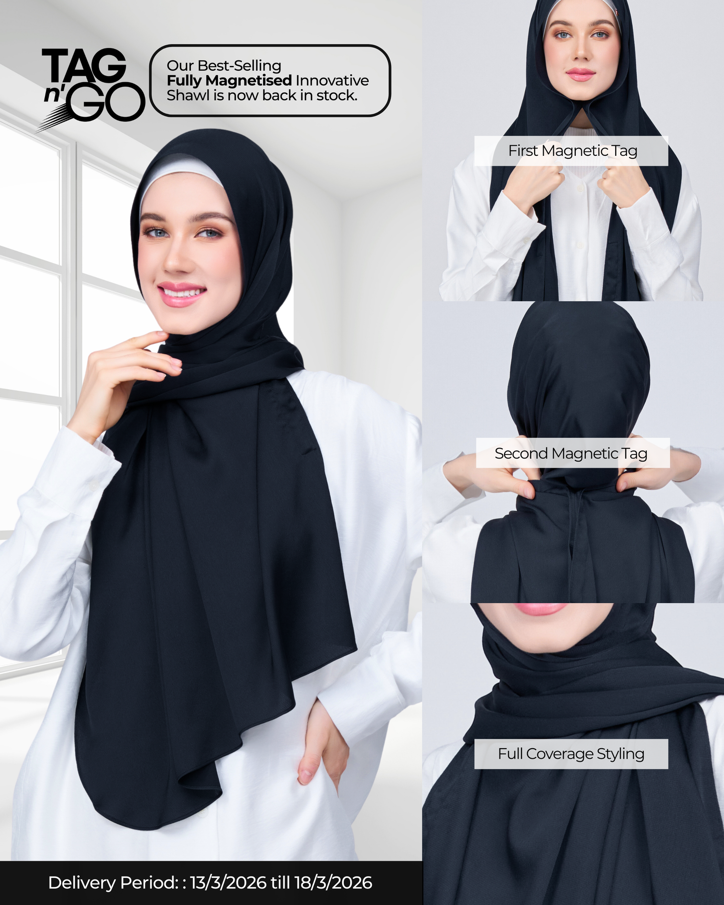 Instant Tag n' Go Shawl | Satin Bulle in Pitch Black