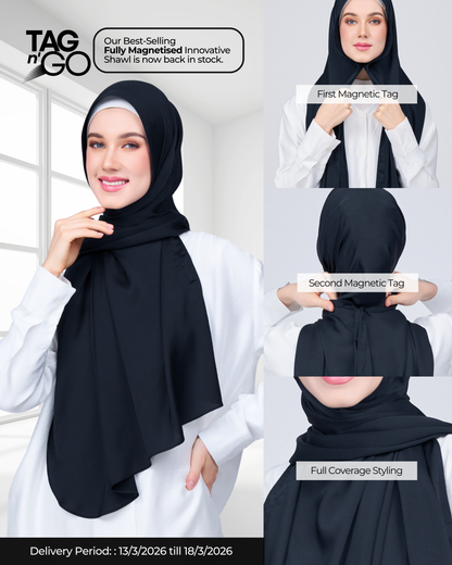 Instant Tag n' Go Shawl | Satin Bulle in Pitch Black