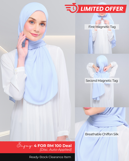 [Clearance Ready Stocks] Instant Tag n' Go Shawl l Chiffon Silk 1.0 in Powder Blue