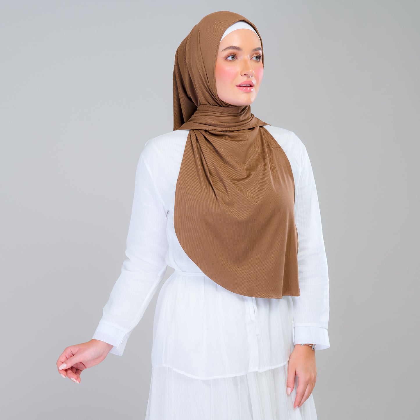 Instant Tag n' Go Shawl | Ribbed Jersey in Mocha Taupe