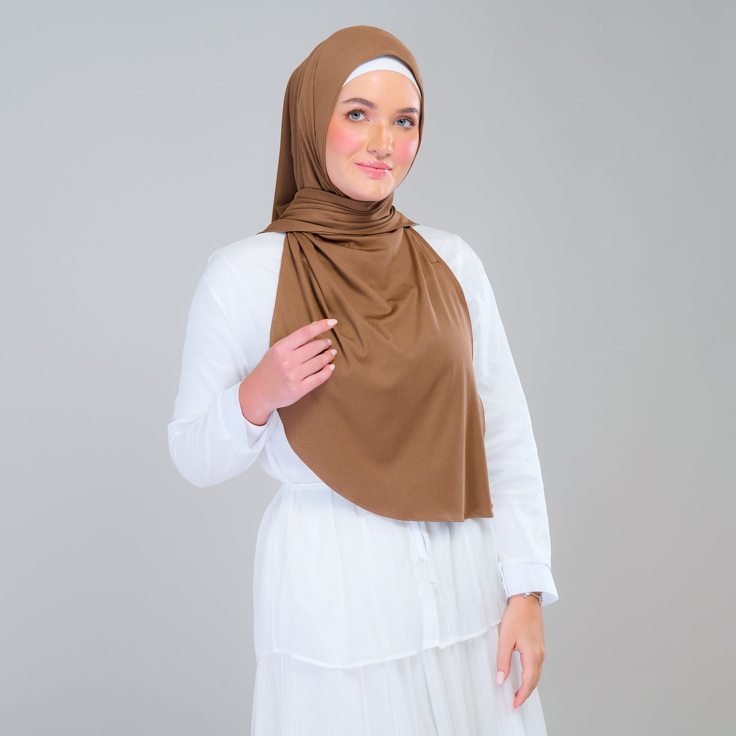 Instant Tag n' Go Shawl | Ribbed Jersey in Mocha Taupe