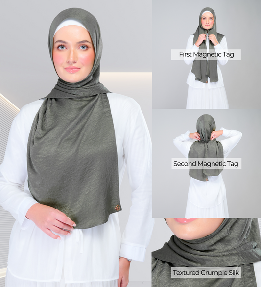 [As-Is] Instant Tag n' Go Shawl | Textured Silk in Army Green